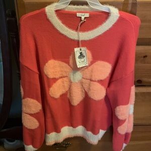 Easel Coral and Cream Floral Sweater